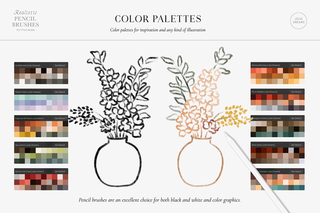 リアルな鉛筆 Procreate ブラシ Realistic Pencil Procreate Brushes