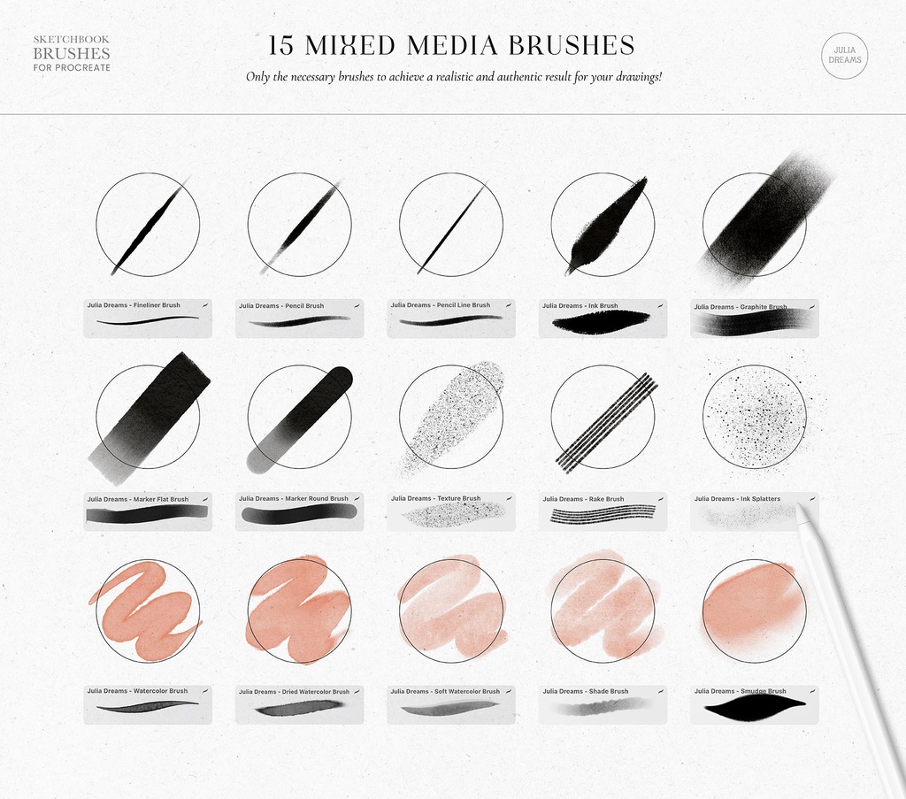 スケッチブック Procreateブラシ ミクスドメディア Sketchbook Procreate Brushes Mixed Media