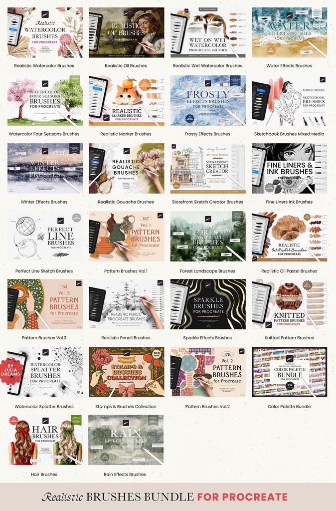 リアルなブラシ Procreate バンドル Realistic Brushes Procreate Bundle
