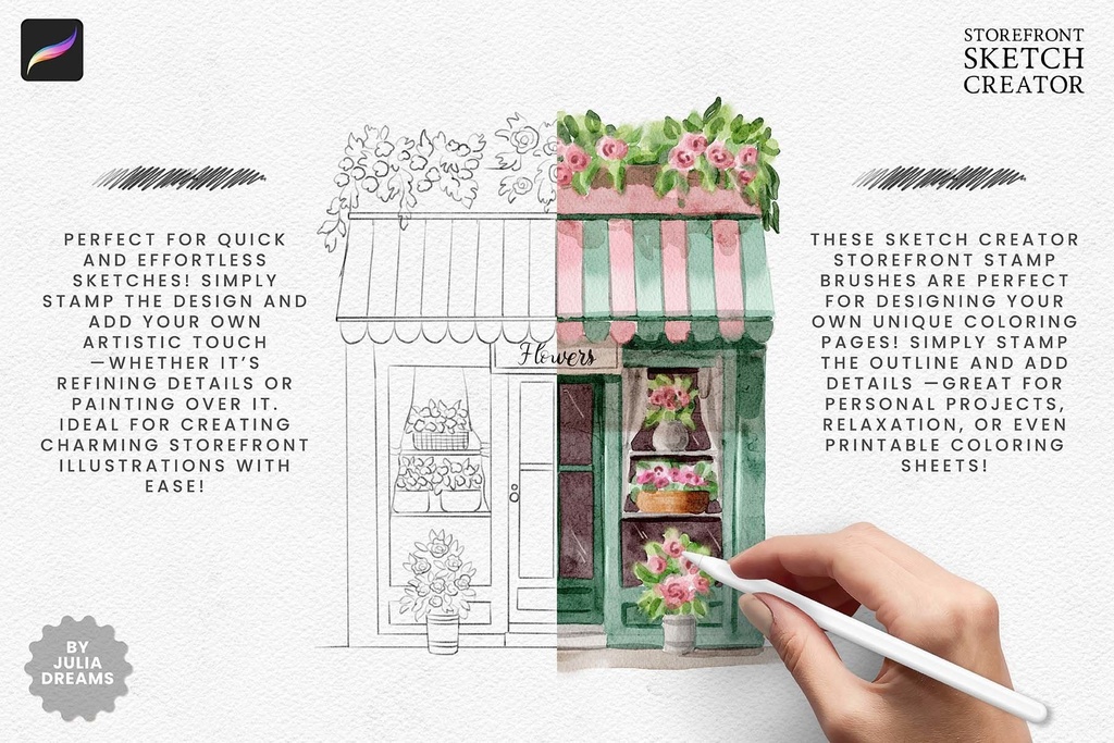 Procreate用ストアフロントスケッチクリエーター:スタンプブラシ Storefront Sketch Creator for Procreate - Stamp Brushes