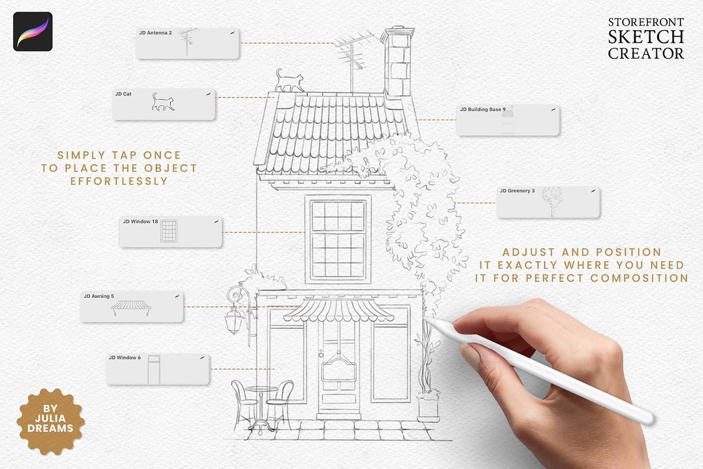 Procreate用ストアフロントスケッチクリエーター:スタンプブラシ Storefront Sketch Creator for Procreate - Stamp Brushes