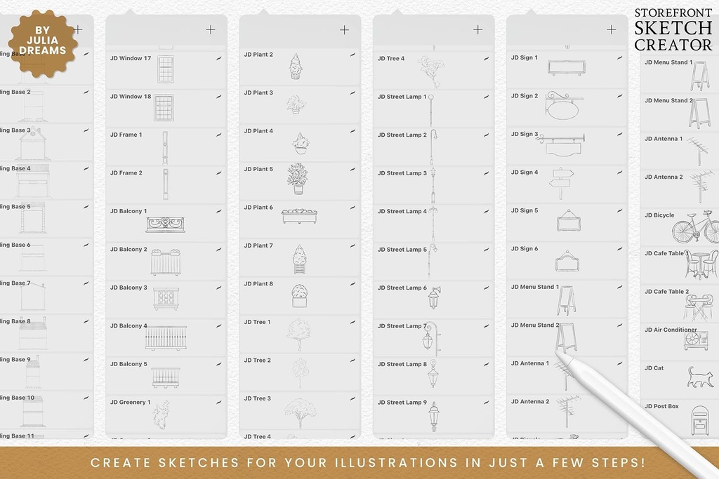 Procreate用ストアフロントスケッチクリエーター:スタンプブラシ Storefront Sketch Creator for Procreate - Stamp Brushes