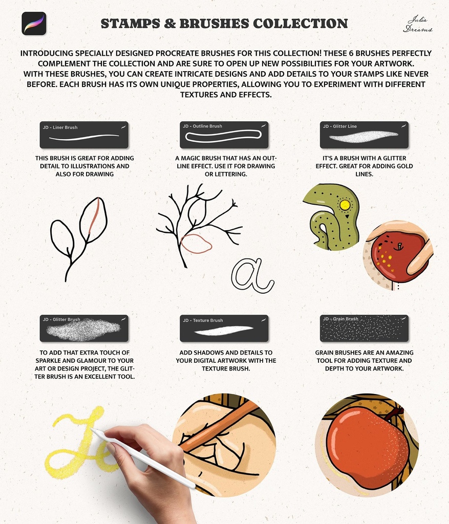 Procreateスタンプ&ブラシ:ボタニカル・フローラル・フラワーブラシ&スタンプ Procreate Stamps and Brushes