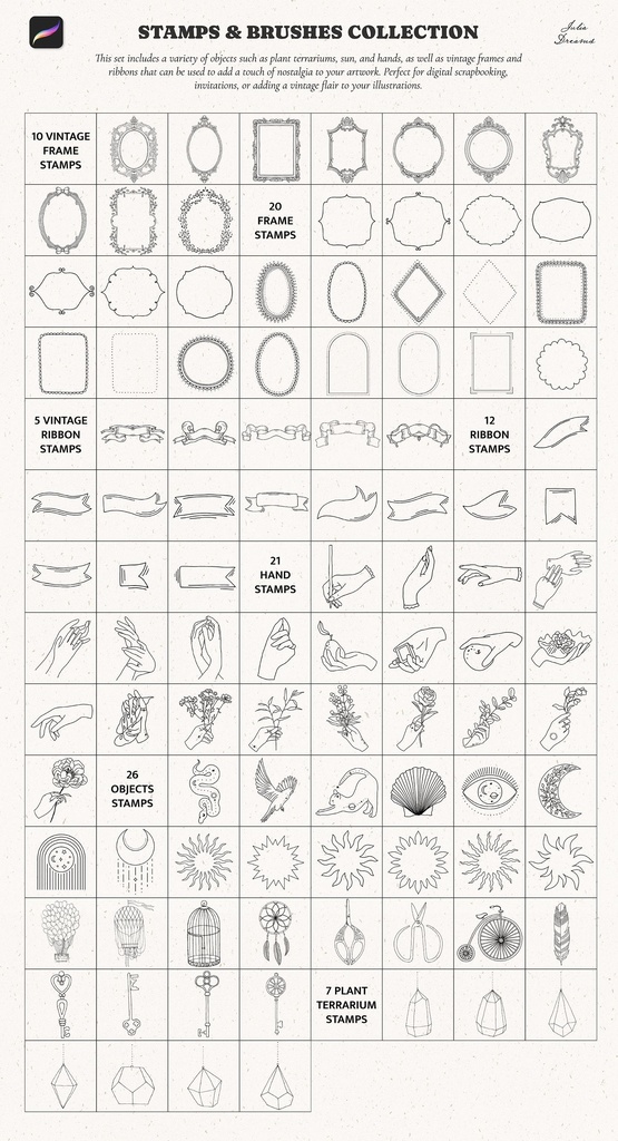 Procreateスタンプ&ブラシ:ボタニカル・フローラル・フラワーブラシ&スタンプ Procreate Stamps and Brushes