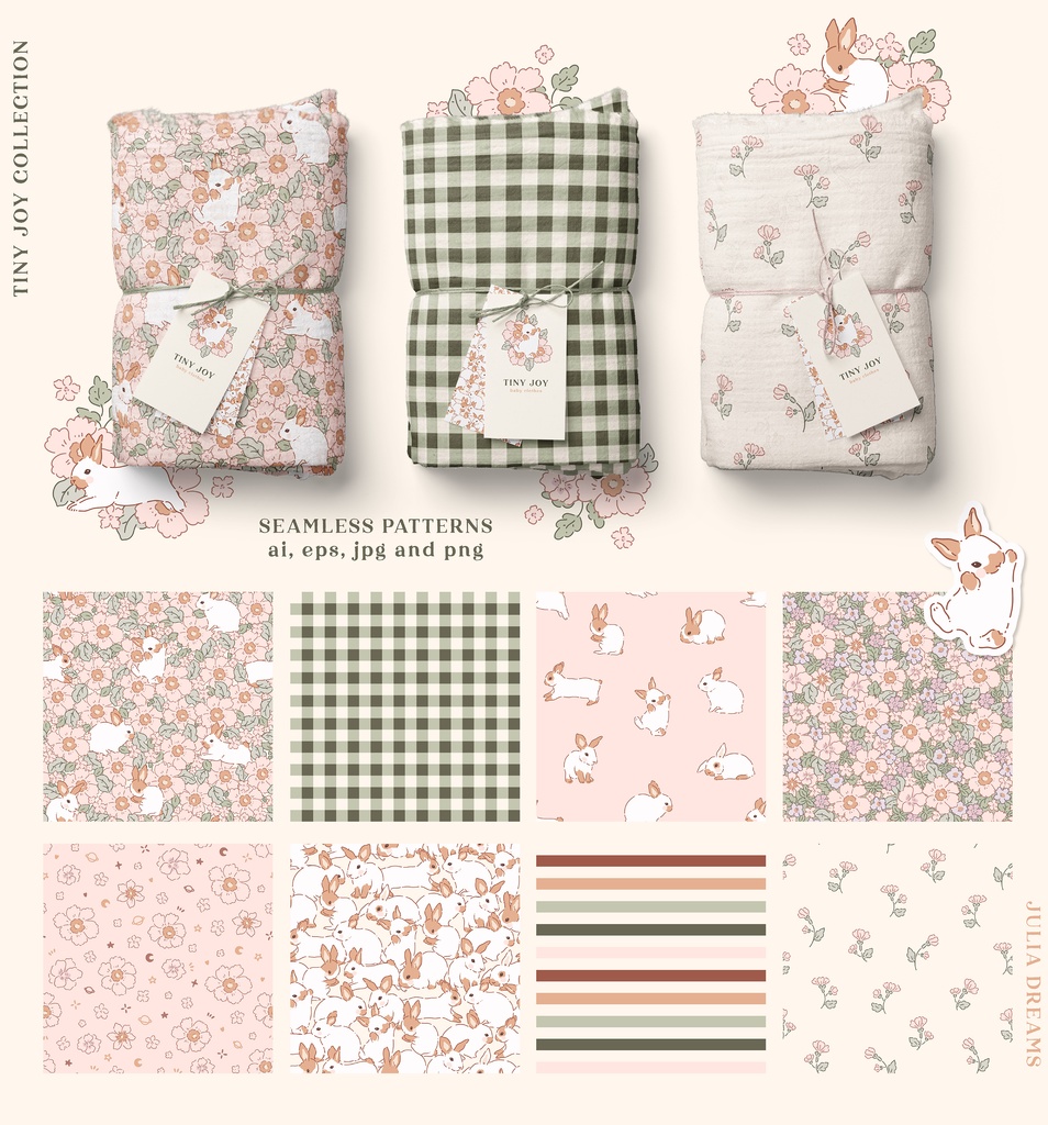 かわいいウサギのシームレスなパターン Cute Bunnies Digital Papers Seamless Pattern
