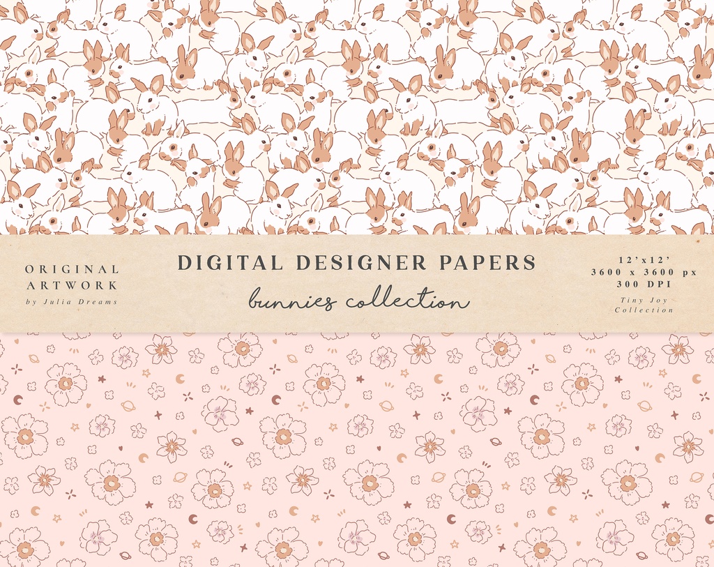 かわいいウサギのシームレスなパターン Cute Bunnies Digital Papers Seamless Pattern