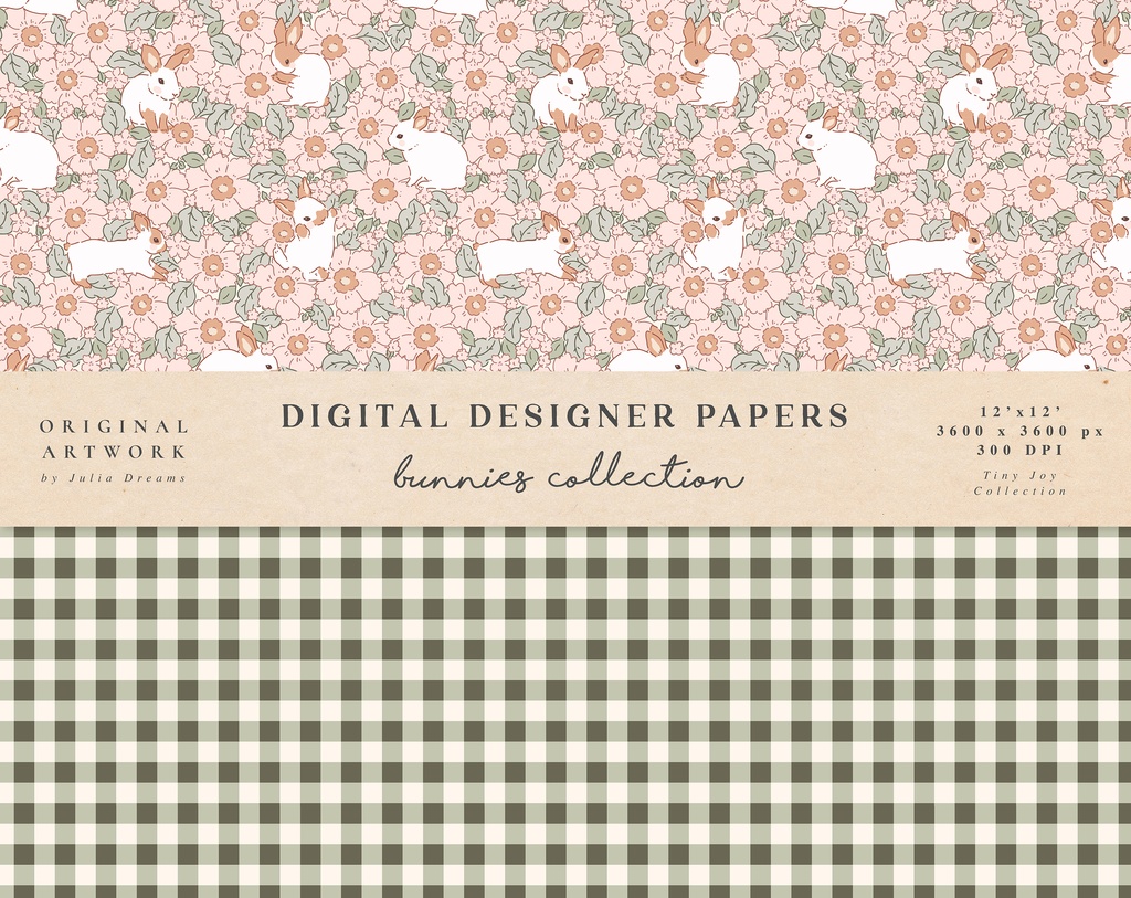 かわいいウサギのシームレスなパターン Cute Bunnies Digital Papers Seamless Pattern