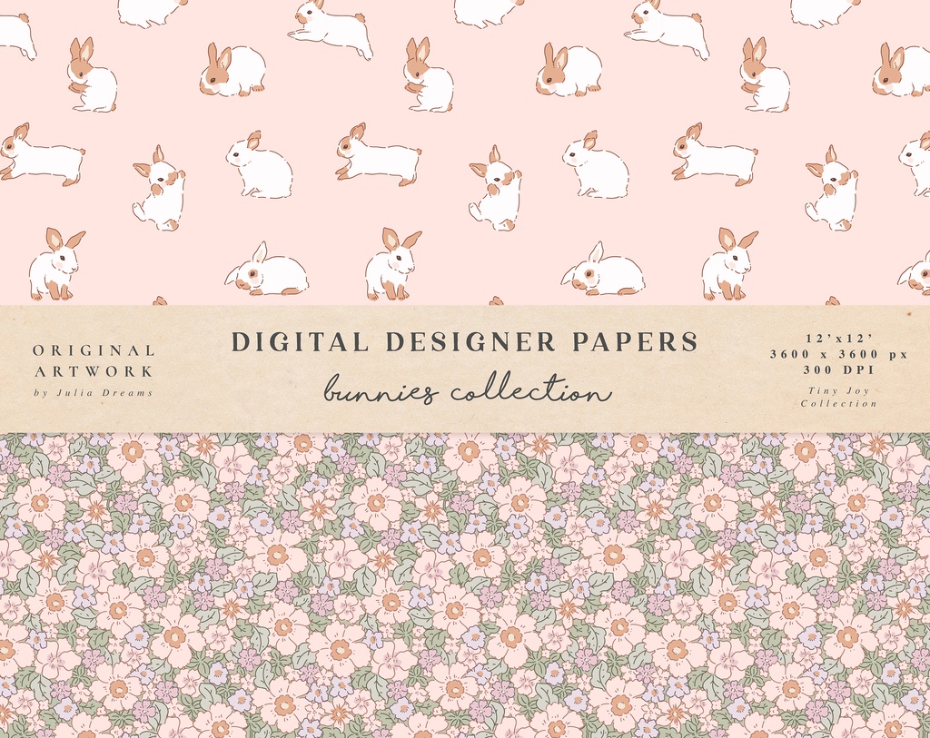 かわいいウサギのシームレスなパターン Cute Bunnies Digital Papers Seamless Pattern