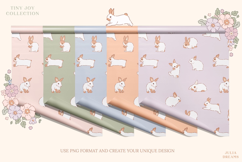 かわいいウサギのシームレスなパターン Cute Bunnies Digital Papers Seamless Pattern