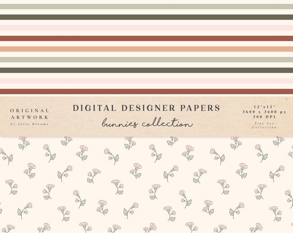 かわいいウサギのシームレスなパターン Cute Bunnies Digital Papers Seamless Pattern