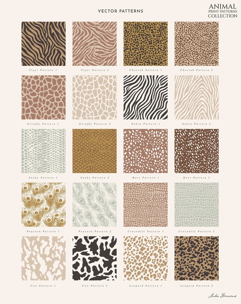 アニマル柄 シームレスパターン コレクション Animal Print Seamless Patterns Collection