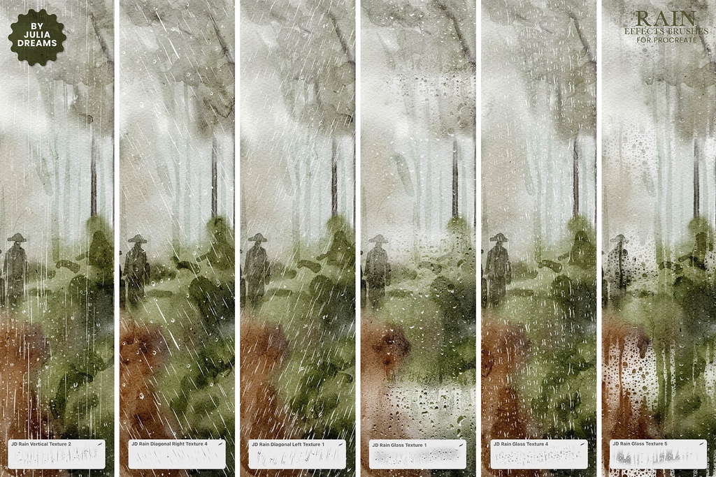 雨エフェクト・Procreateブラシ Rain Effects Procreate Brushes