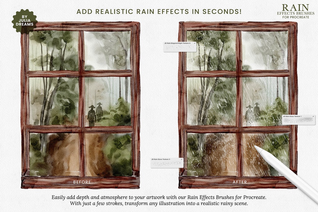 雨エフェクト・Procreateブラシ Rain Effects Procreate Brushes