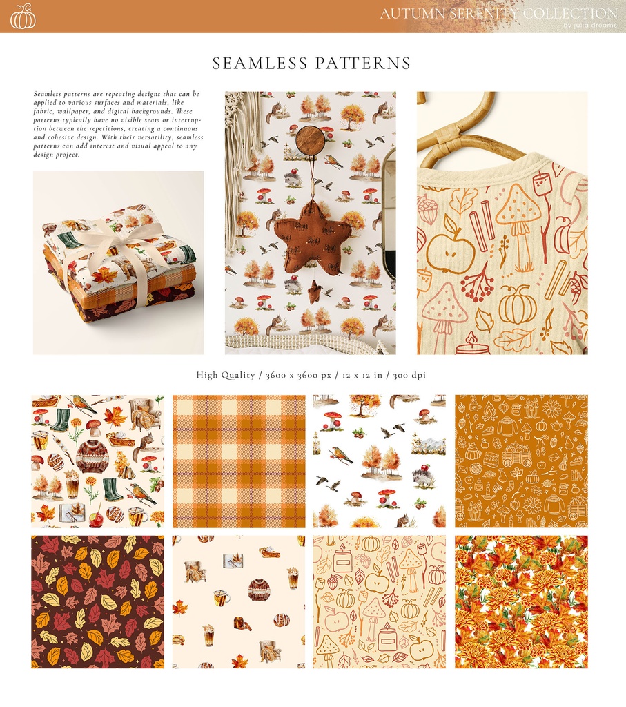 秋のコレクション グラフィック素材集 イラスト・パターン・ウォールアートなど Autumn Serenity Collection