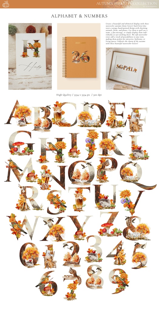 秋のコレクション グラフィック素材集 イラスト・パターン・ウォールアートなど Autumn Serenity Collection