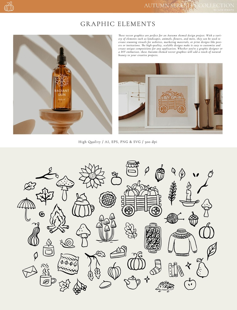 秋のコレクション グラフィック素材集 イラスト・パターン・ウォールアートなど Autumn Serenity Collection