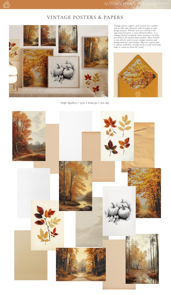 秋のコレクション グラフィック素材集 イラスト・パターン・ウォールアートなど Autumn Serenity Collection