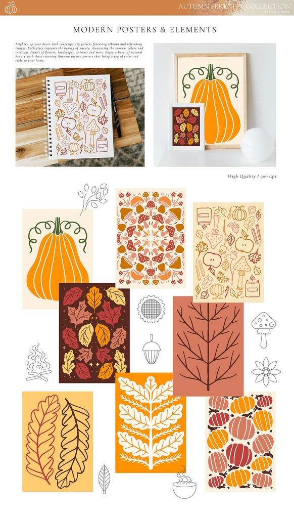 秋のコレクション グラフィック素材集 イラスト・パターン・ウォールアートなど Autumn Serenity Collection