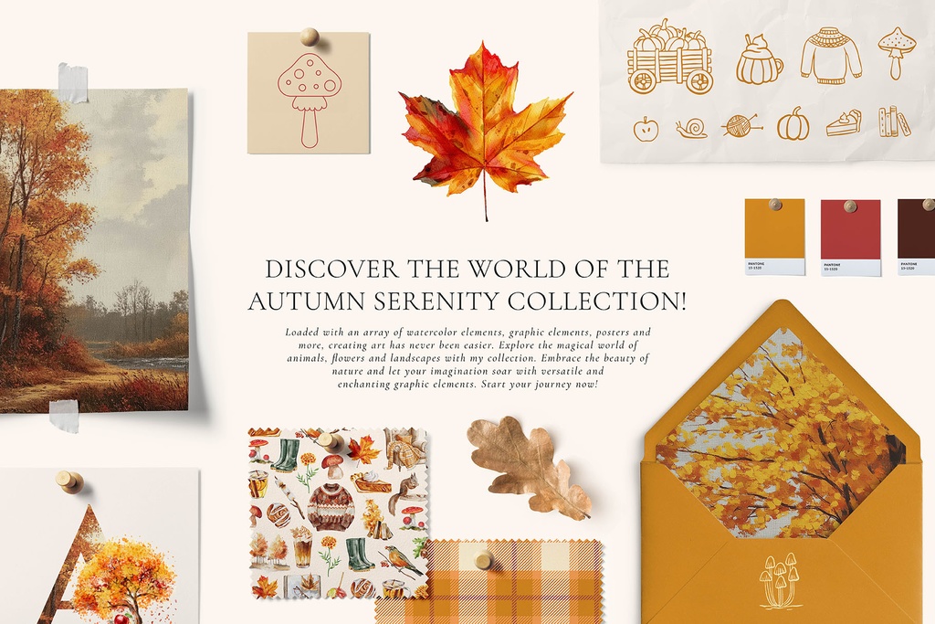秋のコレクション グラフィック素材集 イラスト・パターン・ウォールアートなど Autumn Serenity Collection