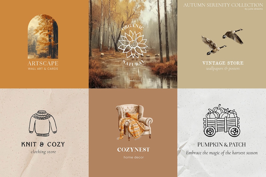 秋のコレクション グラフィック素材集 イラスト・パターン・ウォールアートなど Autumn Serenity Collection