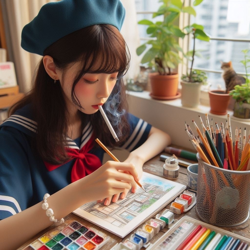 タバコを吸うイラストレーター