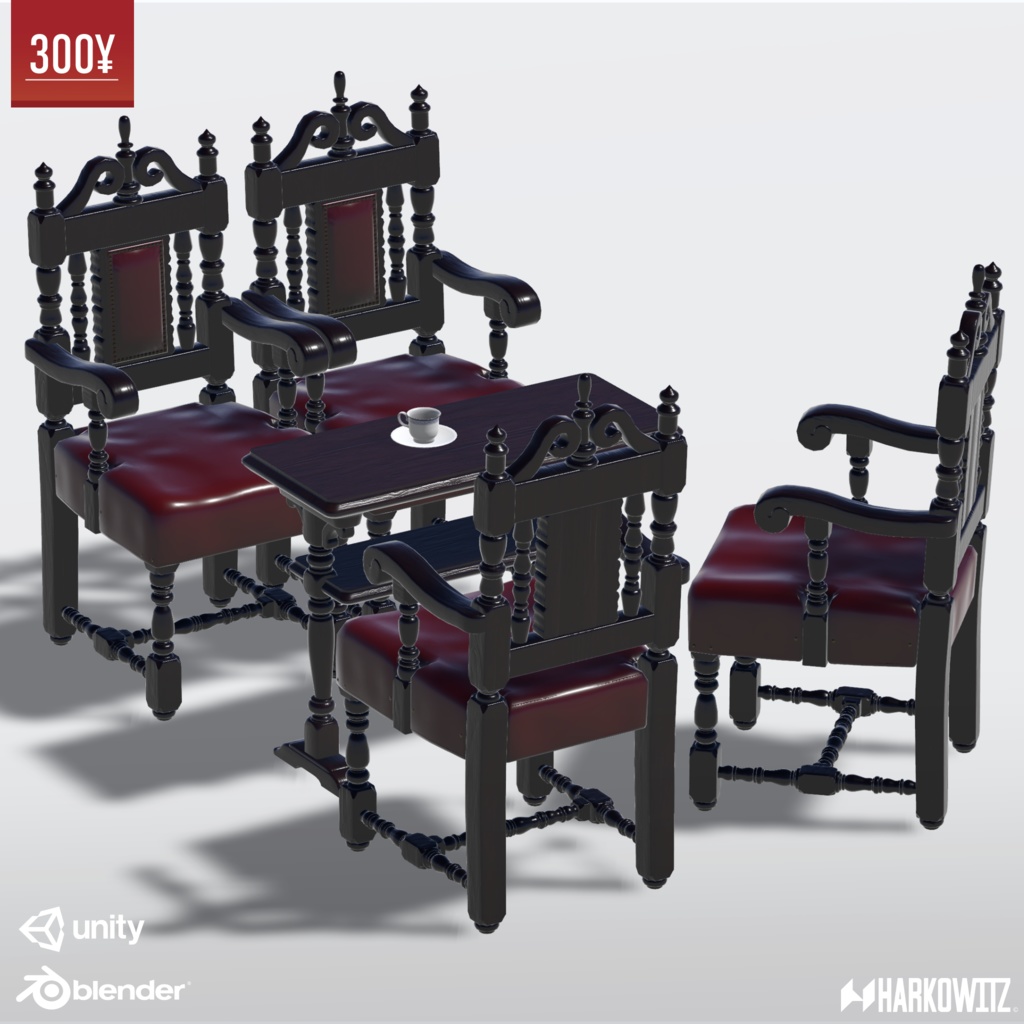 【VRChat想定】テーブル・チェアセット【Bellerophonシリーズ】