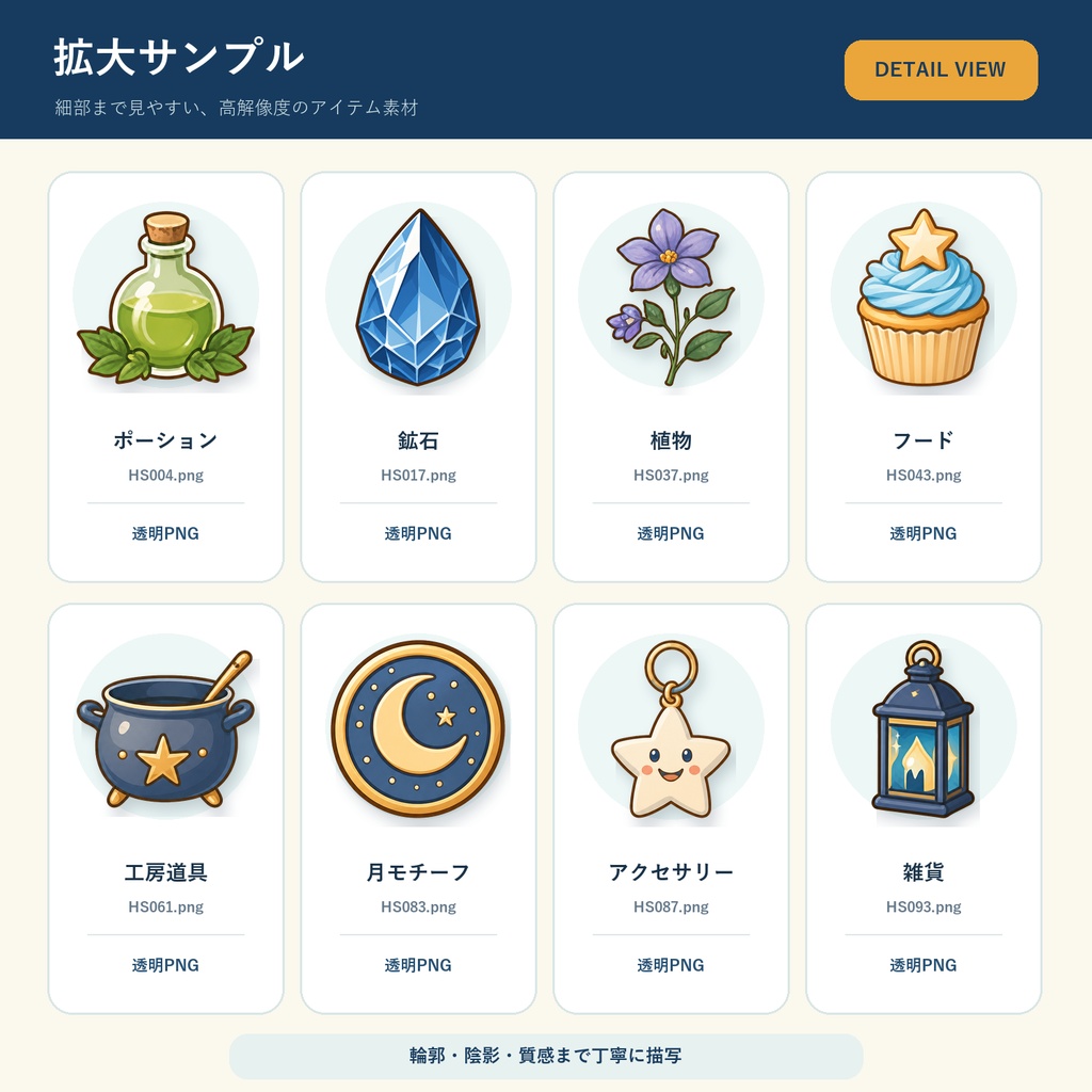 【ゲーム素材】HSアイテム100点セット Vol.1|背景透過PNG・5サイズ収録