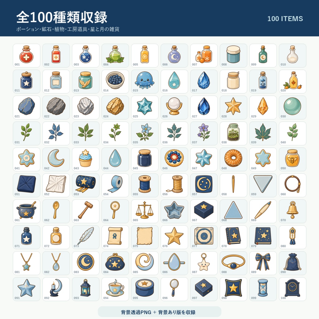 【ゲーム素材】HSアイテム100点セット Vol.1|背景透過PNG・5サイズ収録