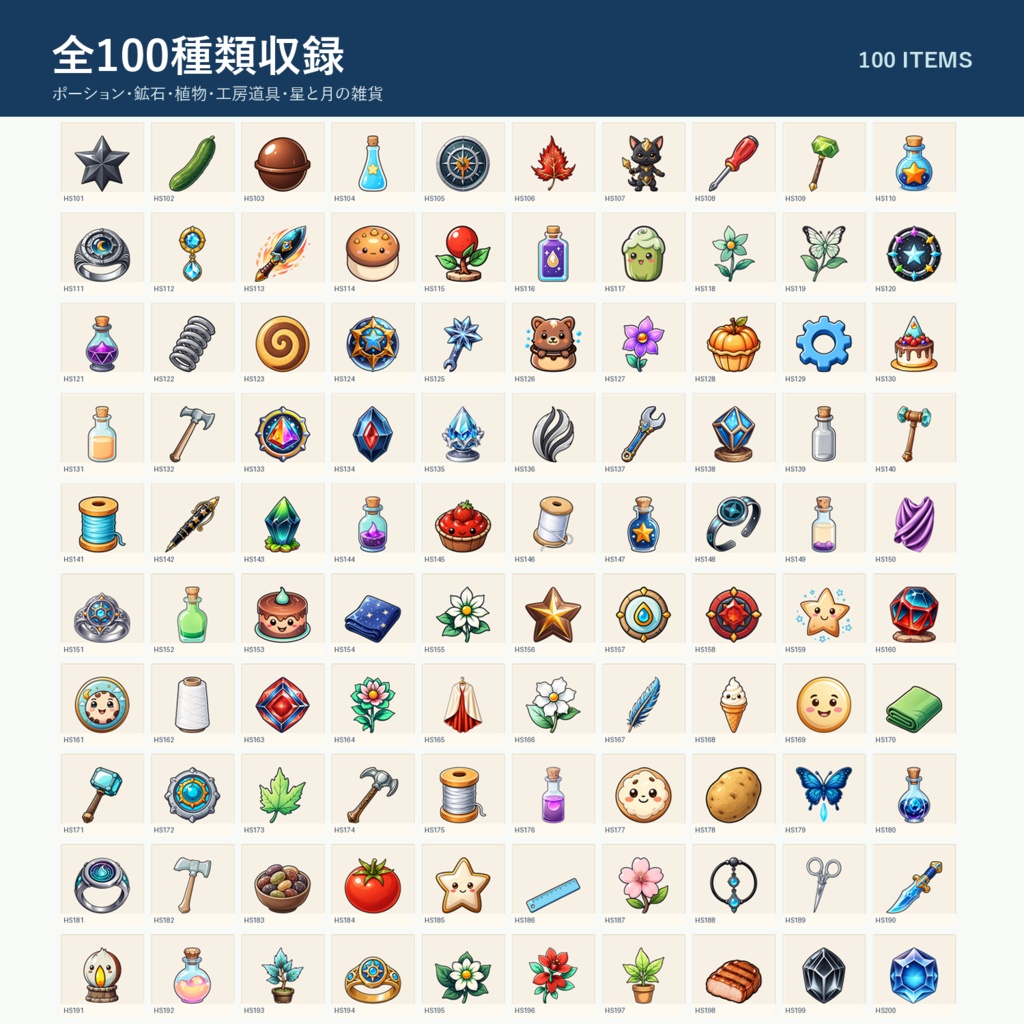 【ゲーム素材】HSアイテム100点セット Vol.2|背景透過PNG・5サイズ収録