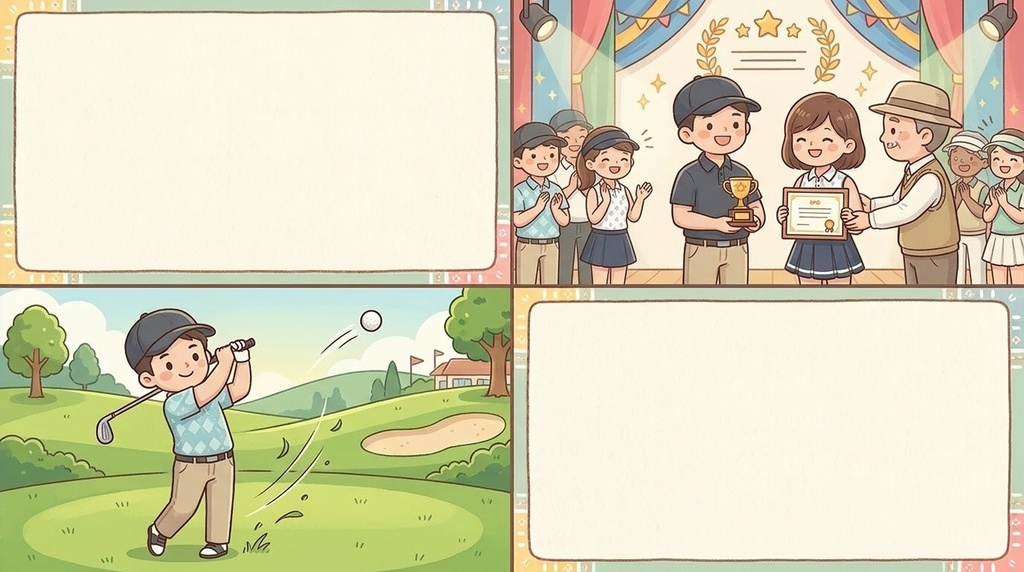 ゴルフコンペ・表彰式・レク 16:9フレーム付きイラスト素材（文字スペース有）