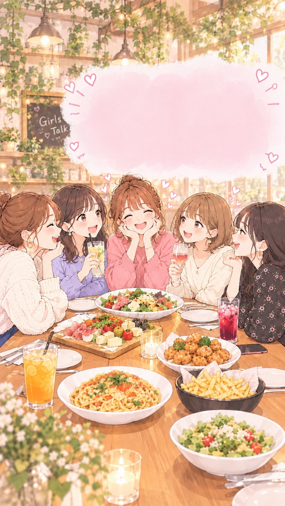女子会・縦長スマホサイズ素材（吹き出しメモスペース有）