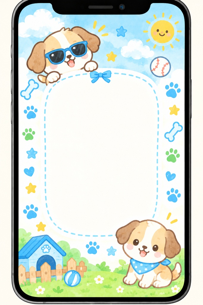青空と犬のポップなフレーム素材（縦長スマホサイズ）