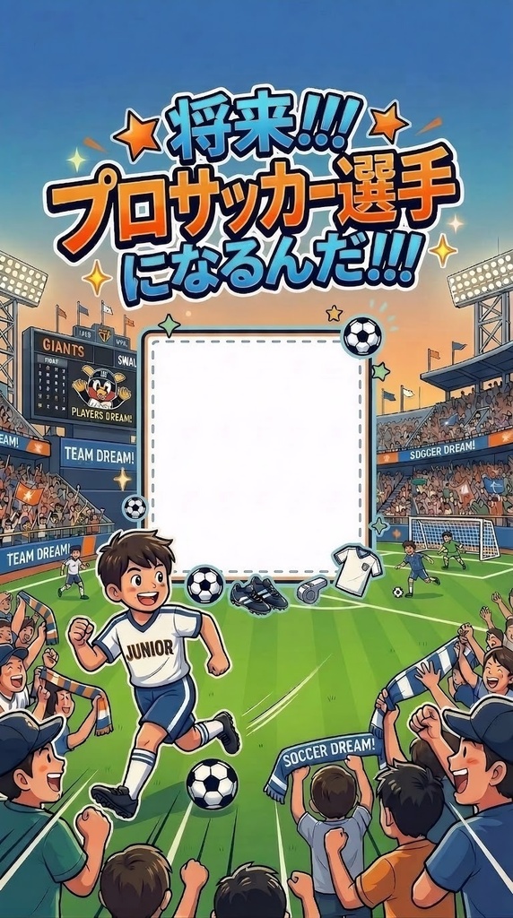 将来プロサッカー選手になるんだ！顔写真フレーム素材（縦長スマホサイズ）ｈ