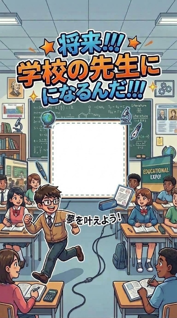 将来学校の先生になるんだ！顔写真フレーム素材（縦長スマホサイズ）う