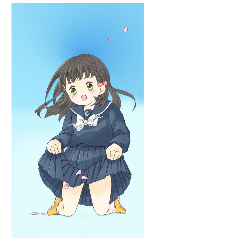 春風に揺れるセーラー服の女の子/スマホ壁紙