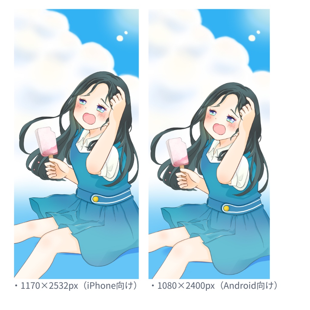 スマホ壁紙/7月クールになりきれない少女 | あつーい…!クールにきめたいのに!(2サイズ)