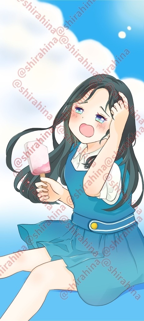 【無料サンプル】スマホ壁紙／7月　あつーい…！クールにきめたいのに（低解像度・透かし入り／1枚）