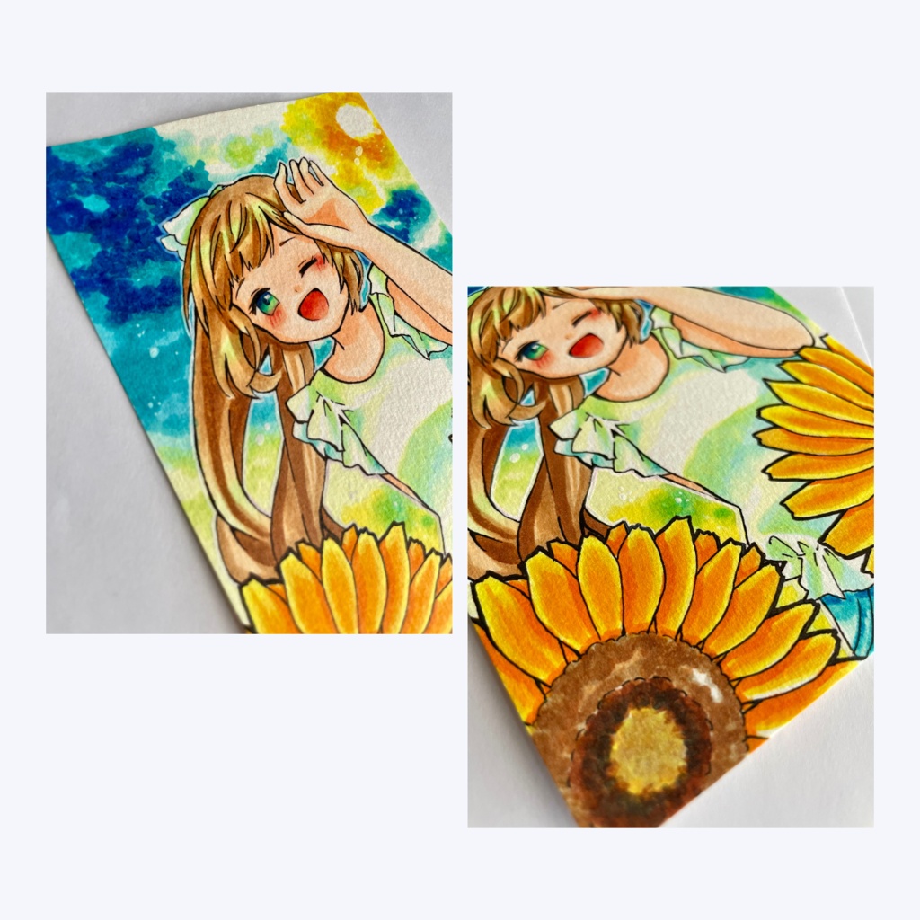 原画(一点物)/ひまわりと夏空のウィンク*ハガキサイズ|サイン入り
