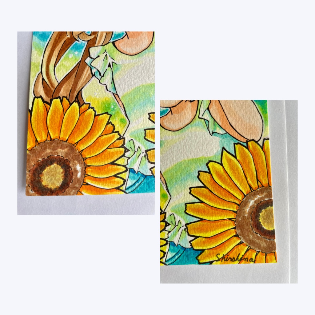 原画(一点物)/ひまわりと夏空のウィンク*ハガキサイズ|サイン入り