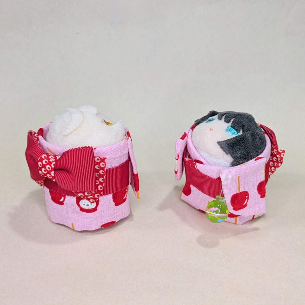 りんご飴柄の浴衣(キラキラ水風船付き)もちマスミニサイズ用