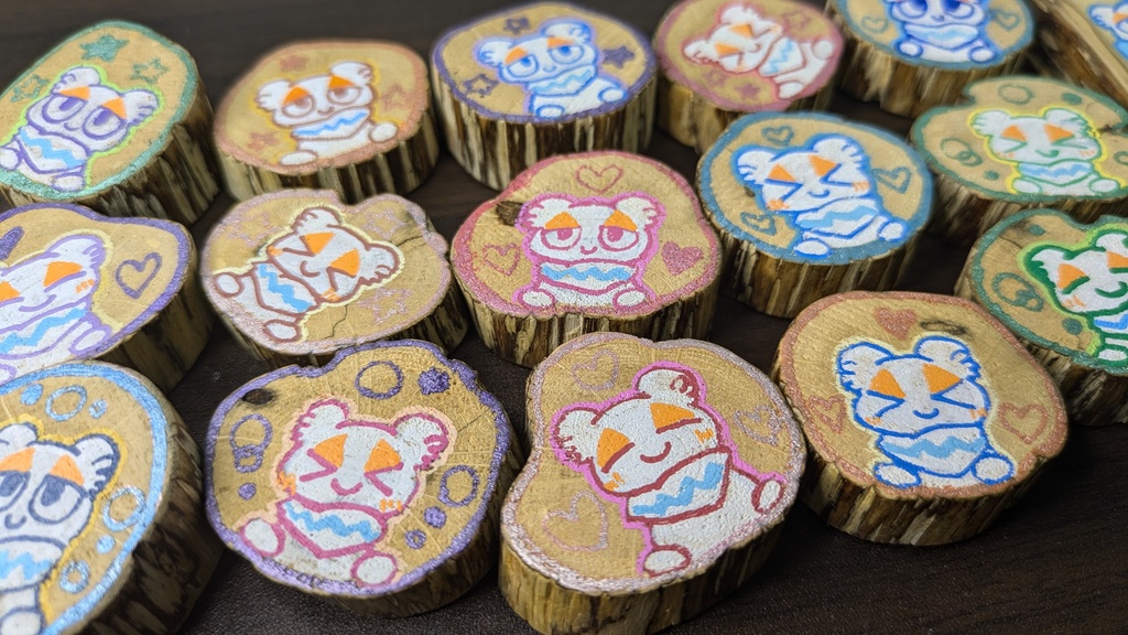 ランダム手作り木製手描きもちょマグネット２個セット