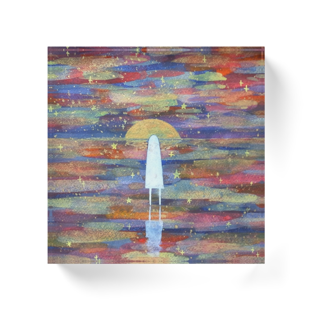 夕焼け空とアクリルブロック