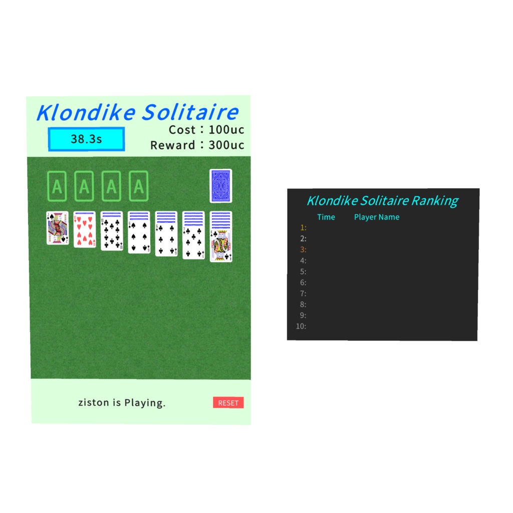 Klondike Solitaire【VRChatワールドギミック】