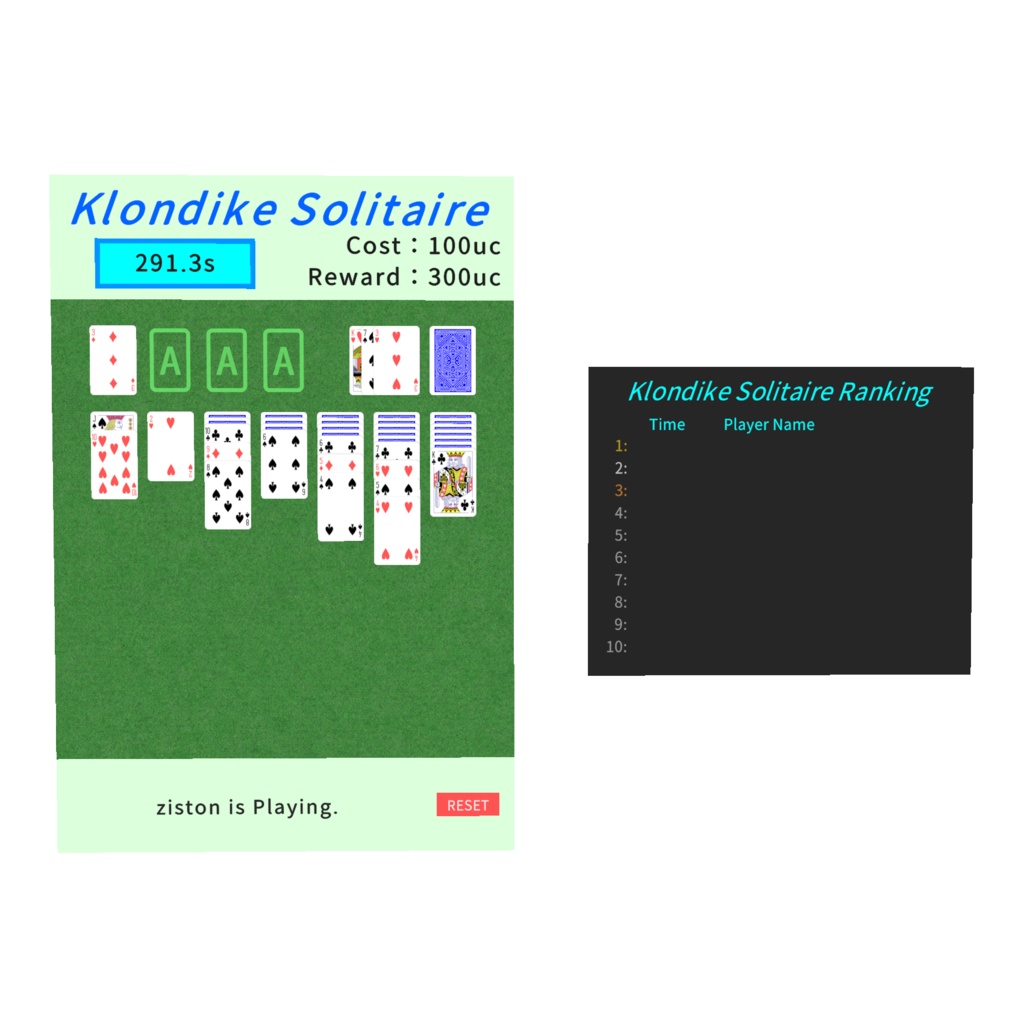 Klondike Solitaire【VRChatワールドギミック】