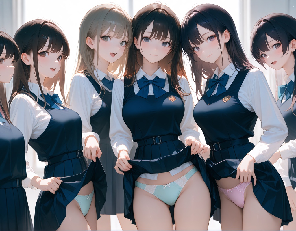 [214枚]清楚JKたくし上げハーレム高画質イラスト集