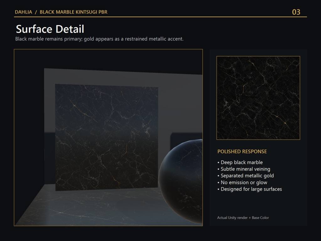 Dahlia 黒大理石 金継ぎ PBR素材|Black Marble Kintsugi PBR