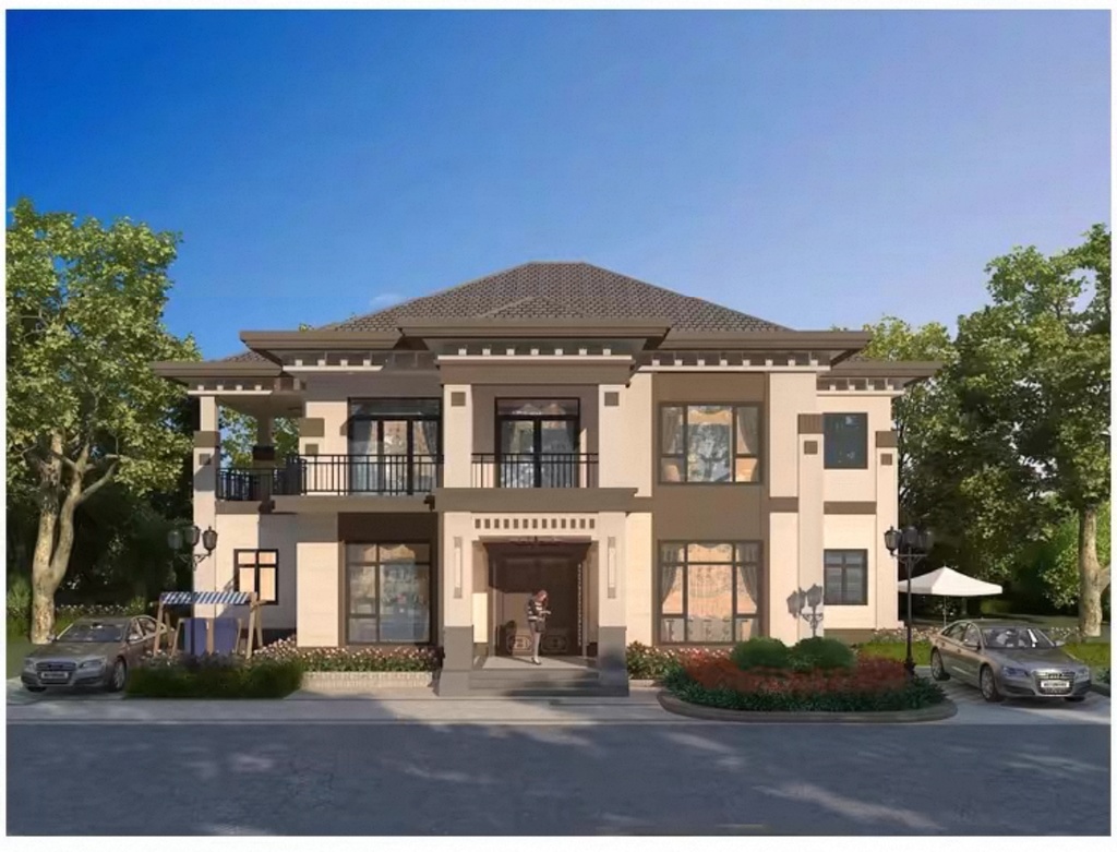 二階建て対称デザイン住宅