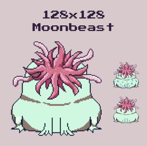 【高解像度版もあるよ！】かわいいよりのムーンビーストドット絵素材 128x128pixel moonbeast .png asset [Hi-res also available!]