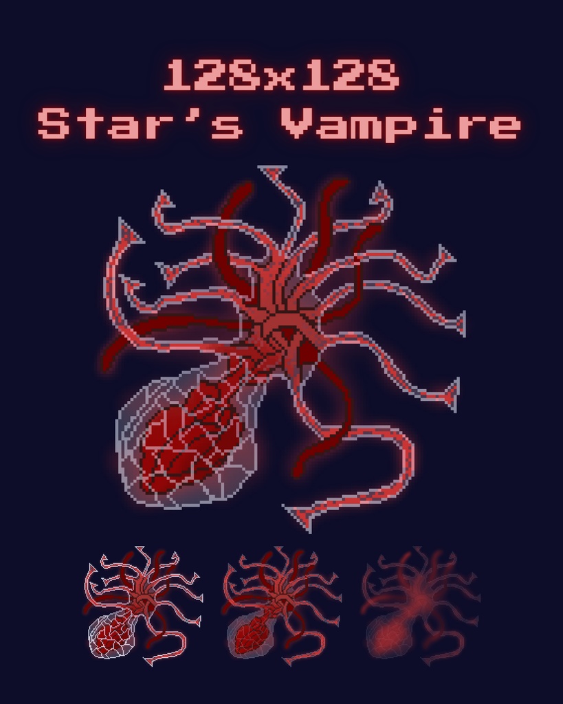 【高解像度版もあるよ！】星の精-星の吸血鬼-ドット絵素材 128x128pixel Star's Vampire .png asset [Hi-res also available!]