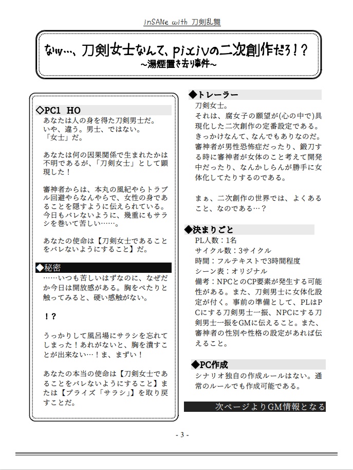 inSANe with 刀剣乱舞 シナリオブック『作者の気の迷いシリーズ desire.1』